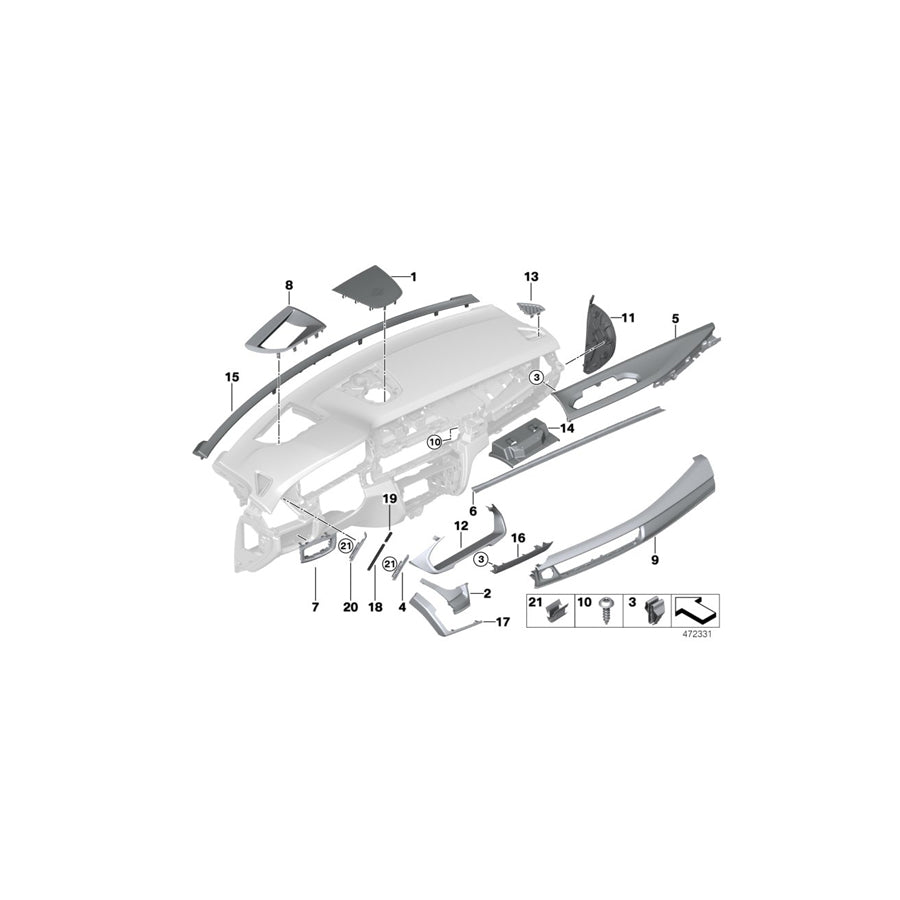 Genuine BMW 51459288834 F15 Trim Cover For Lighting Switch Center MOKKA (Inc. X5 25dX, X5 25d & X5 35iX)