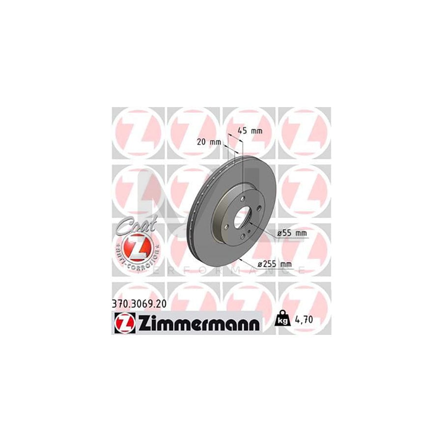 ZIMMERMANN COAT Z 370.3069.20 Brake Disc for MAZDA MX-5 Internally Vented, Coated  - 1 piece