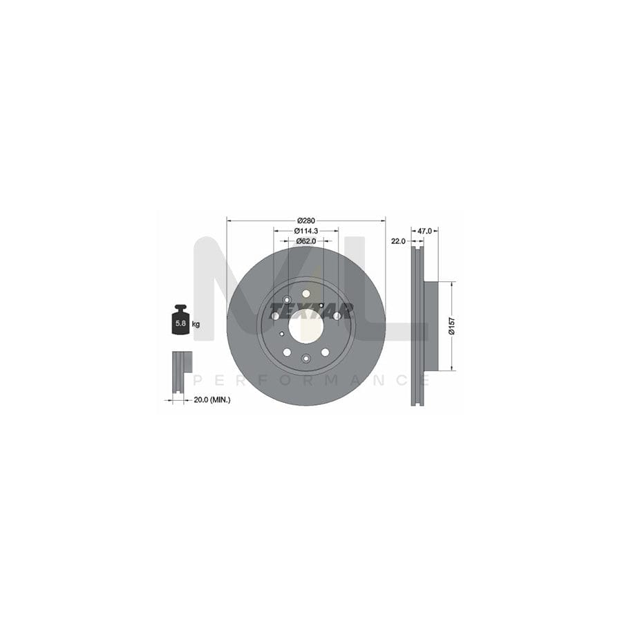 TEXTAR 92156600 Brake Disc Internally Vented, without wheel hub, without wheel studs  - 1 piece