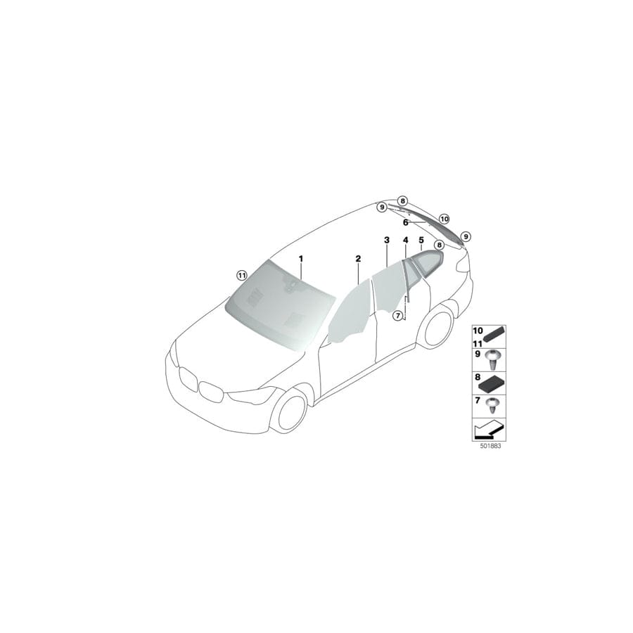 Genuine BMW 51337349648 F48 Side Window, Rigid, Rear Right (Inc. X1 18dX, X1 28i & X1 18i)