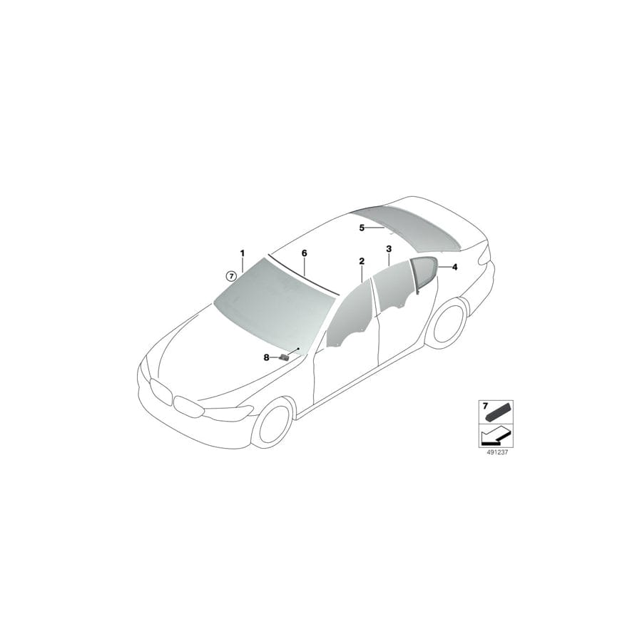 Genuine BMW 51337339456 G30 G31 F90 Side Window, Green, Door, Front Right ESG (Inc. 518d, 520d & M550dX)