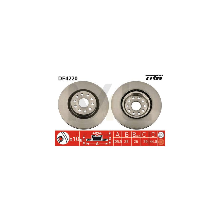 TRW DF4220 Brake Disc for LANCIA Thesis (841) Vented, Painted  - 1 piece