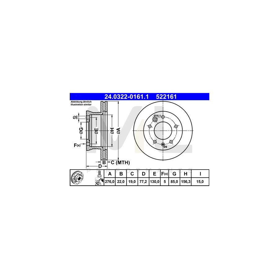 ATE PowerDisc 24.0322-0161.1 Brake Disc Vented, Coated, Alloyed / High-carbon, with bolts/screws  - 1 piece