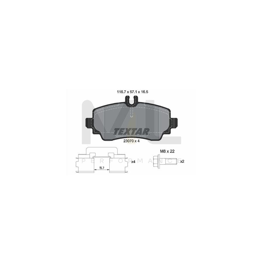 TEXTAR 2307003 Brake pad set suitable for MERCEDES-BENZ A-Class (W168) prepared for wear indicator, with brake caliper screws, with accessories