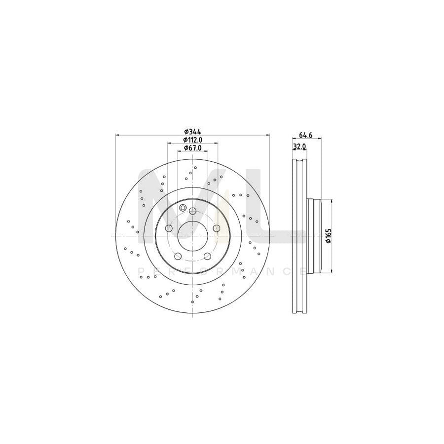 HELLA PRO High Carbon 8DD 355 122-891 Brake Disc suitable for MERCEDES-BENZ SLK (R172) Internally Vented, Perforated, Coated, High-carbon, without wheel hub, without wheel studs | ML Performance Car Parts