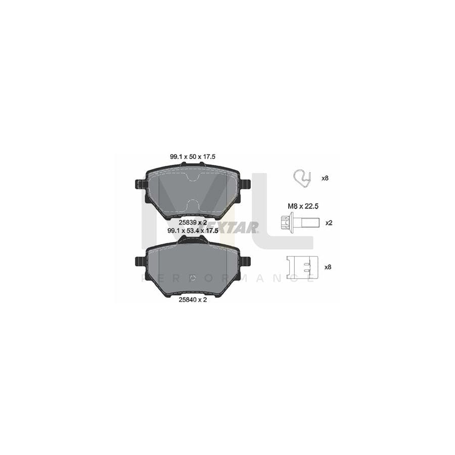 TEXTAR 2583901 Brake pad set not prepared for wear indicator, with brake caliper screws, with accessories