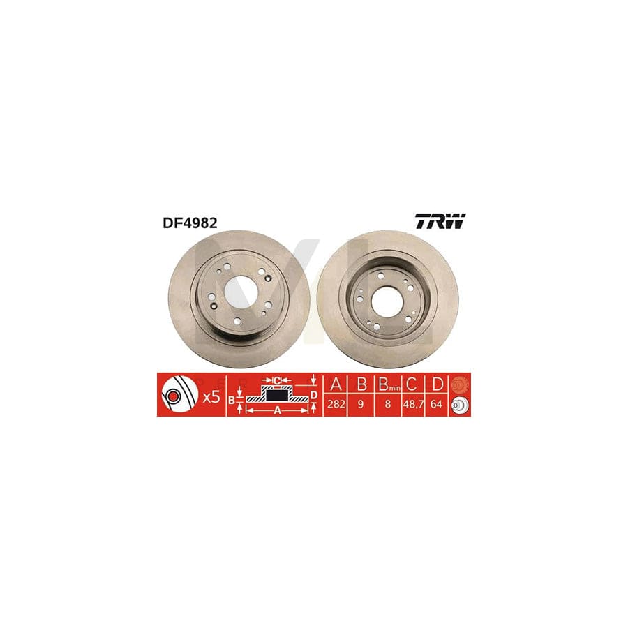 TRW DF4982 Brake Disc for HONDA ACCORD Solid, Painted  - 1 piece