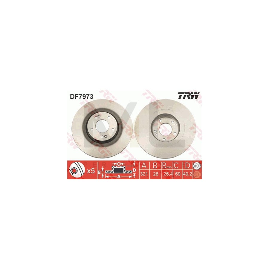 TRW DF7973 Brake Disc Vented, Painted  - 1 piece