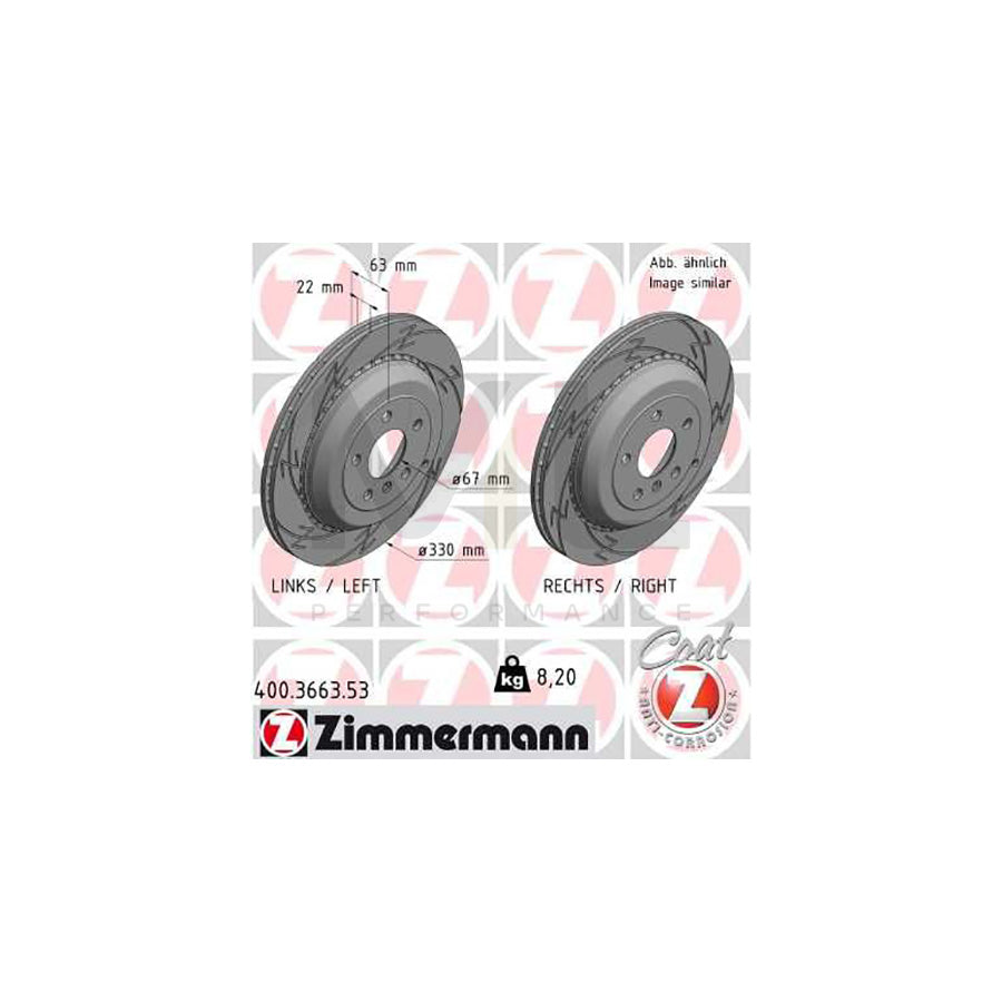 ZIMMERMANN BLACK Z 400.3663.53 Brake Disc Externally Vented, Slotted, Coated, High-carbon  - 1 piece