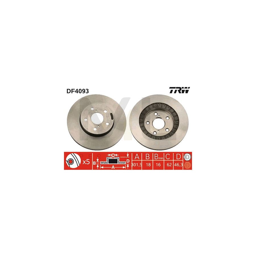 TRW DF4093 Brake Disc for TOYOTA RAV 4 Vented, Painted  - 1 piece