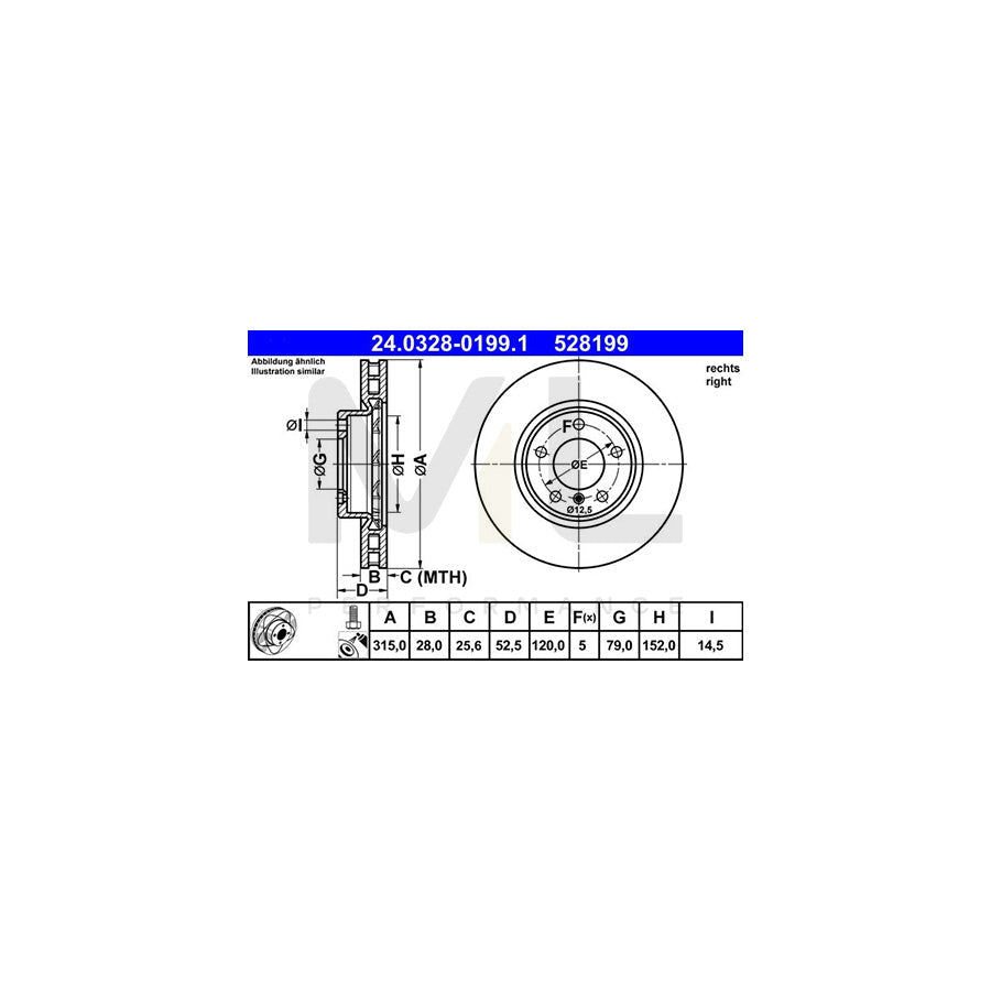 ATE PowerDisc 24.0328-0199.1 Brake Disc for BMW 3 Series Vented, Coated, High-carbon, with bolts/screws