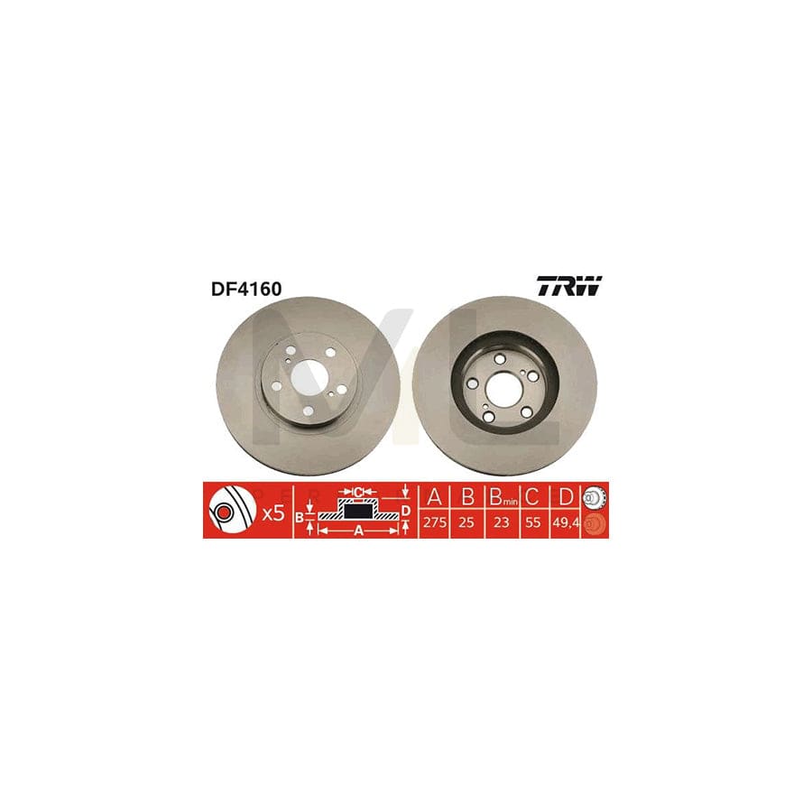 TRW DF4160 Brake Disc Vented, Painted  - 1 piece