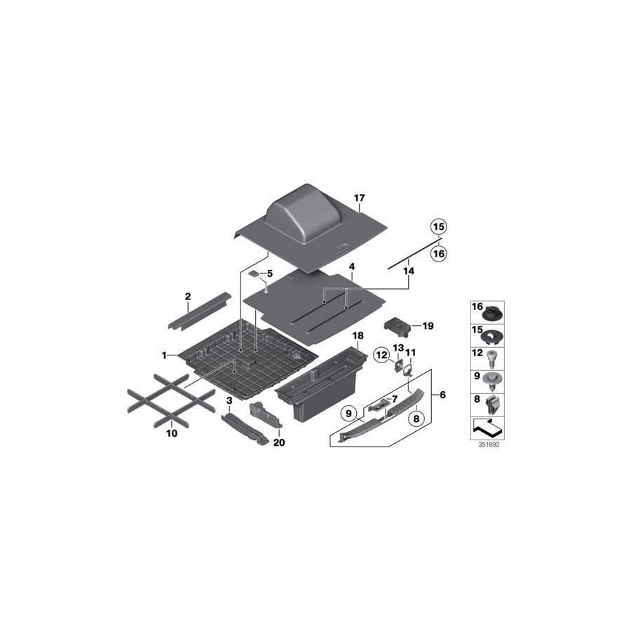Genuine BMW 51472990748 E84 Mount, Trim, Trunk Recess (Inc. X1 18d, X1 18dX & X1 25dX)