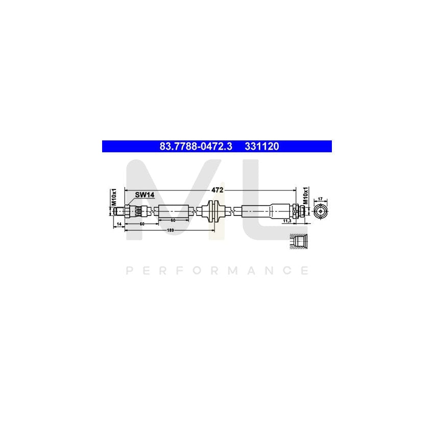 ATE 83.7788-0472.3 Brake Hose for FORD KUGA 472mm, M10x1