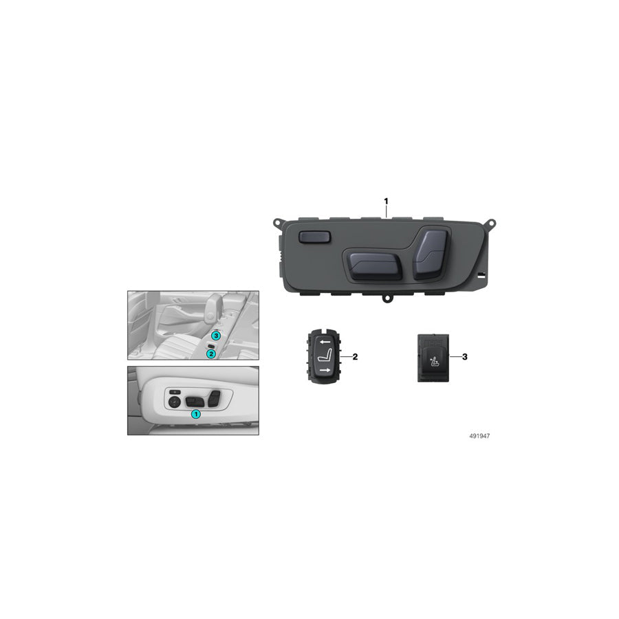 Genuine BMW 61316843016 G05 G07 Switch, Remote Backrest Release, Right (Inc. X5 30dX, X7 40iX & X7 50iX)