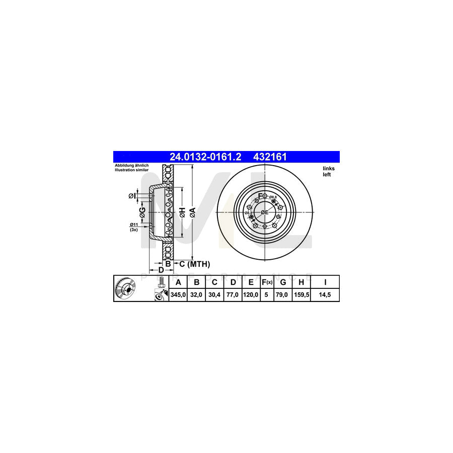 ATE 24.0132-0161.2 Brake Disc for BMW 5 Saloon (E39) Two-piece brake disc, Vented, Coated, High-carbon, with bolts/screws