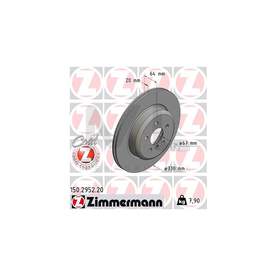 ZIMMERMANN COAT Z 150.2952.20 Brake Disc Internally Vented, Coated, High-carbon