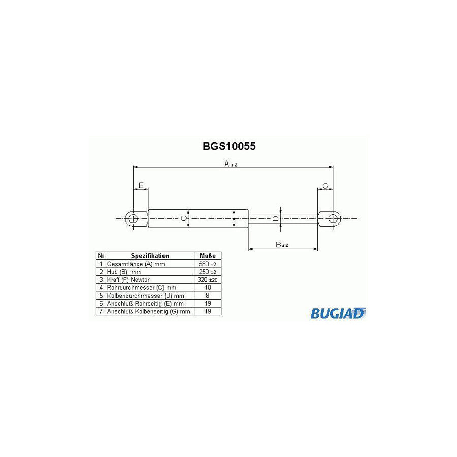 BUGIAD Bgs10055 Tailgate Strut for Citroen CX