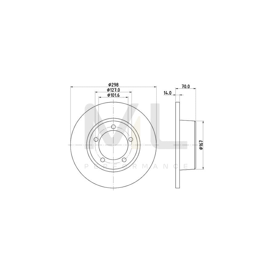 HELLA 8DD 355 101-591 Brake Disc Solid, without wheel hub, without wheel studs | ML Performance Car Parts