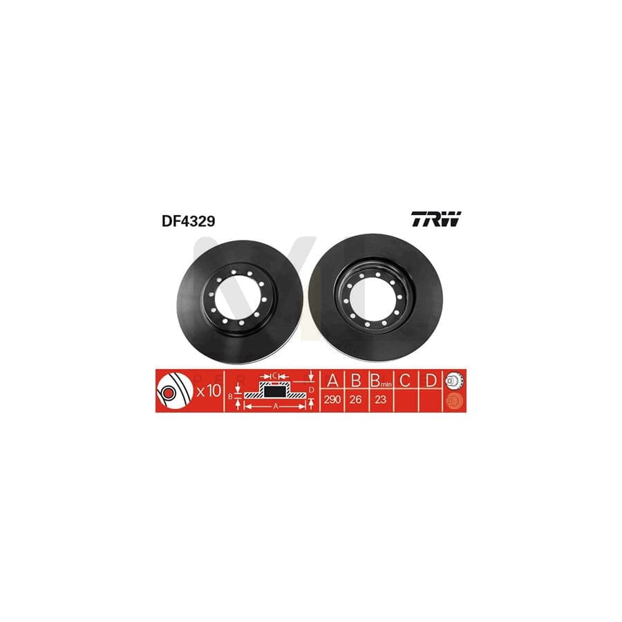 TRW DF4329 Brake Disc Vented, Painted, High-carbon  - 1 piece