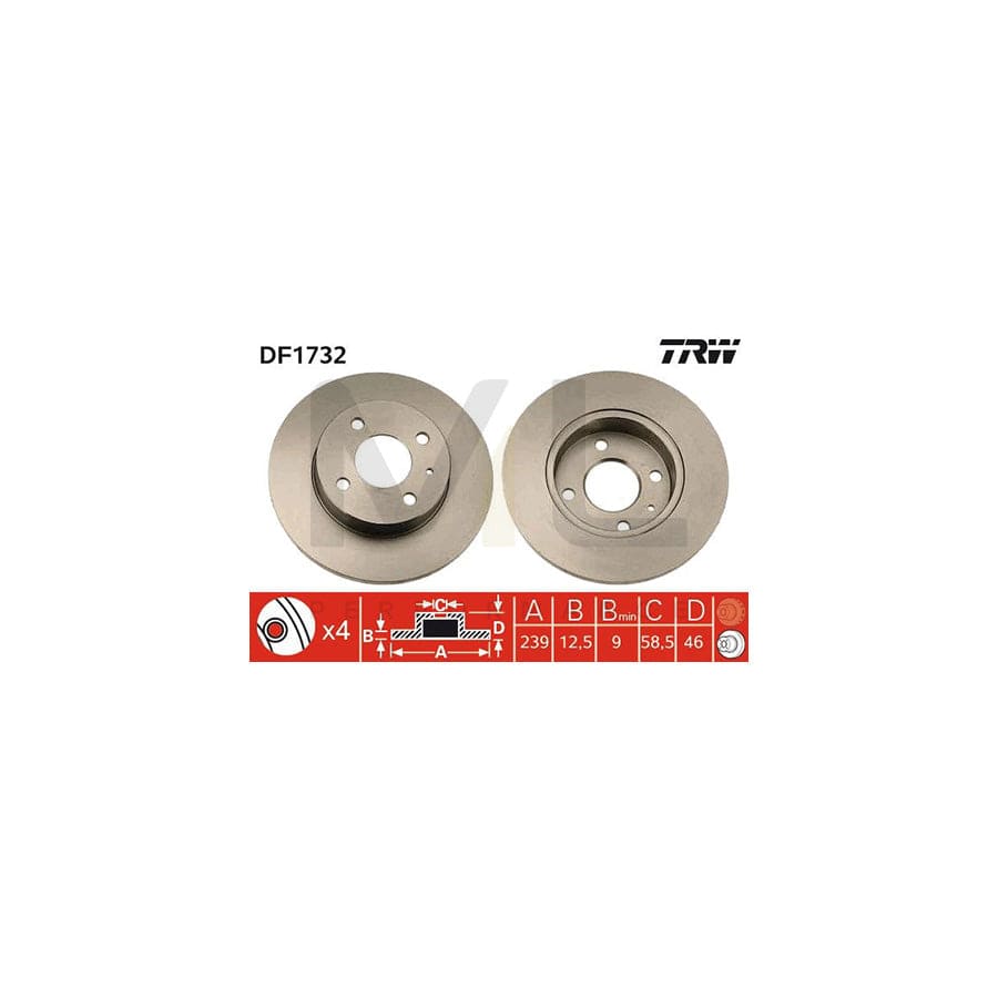 TRW DF1732 Brake Disc Solid, Painted  - 1 piece