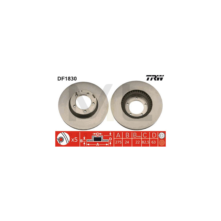 TRW DF1830 Brake Disc Vented  - 1 piece