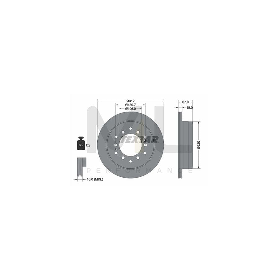 TEXTAR PRO 92170103 Brake Disc Internally Vented, Coated, without wheel hub, without wheel studs  - 1 piece