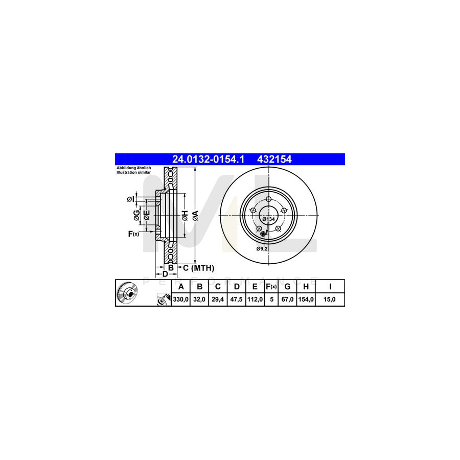 ATE 24.0132-0154.1 Brake Disc suitable for MERCEDES-BENZ E-Class Vented, Coated, Alloyed / High-carbon  - 1 piece