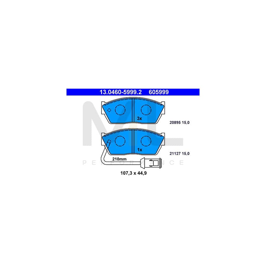ATE 13.0460-5999.2 Brake pad set for ROVER 200 Saloon (XH) incl. wear warning contact