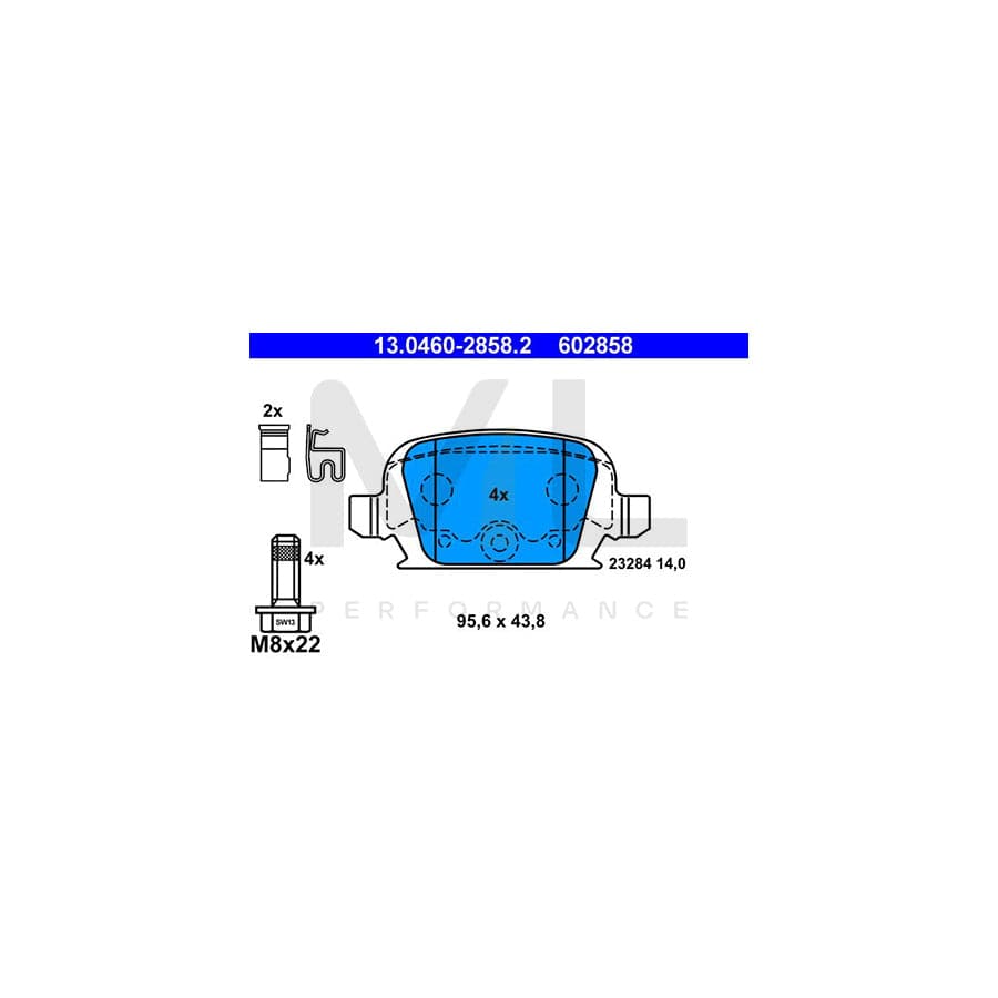 ATE 13.0460-2858.2 Brake pad set with acoustic wear warning, with brake caliper screws