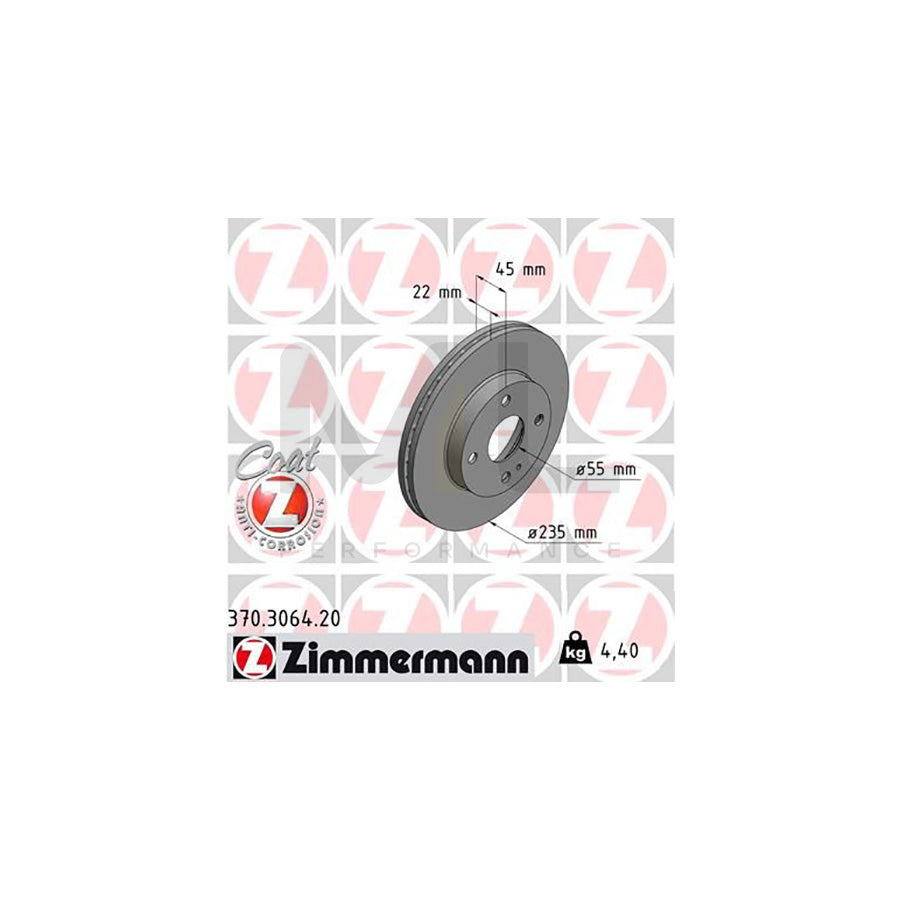 ZIMMERMANN COAT Z 370.3064.20 Brake Disc Internally Vented, Coated  - 1 piece
