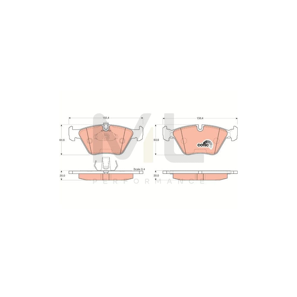 TRW Cotec Gdb1264 Brake Pad Set For Bmw 5 Saloon (E39) Prepared For Wear Indicator
