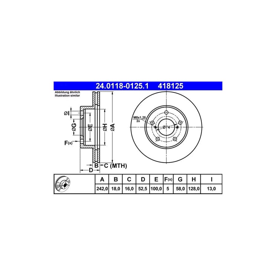 ATE 24.0118-0125.1 Brake Disc for Subaru Impreza