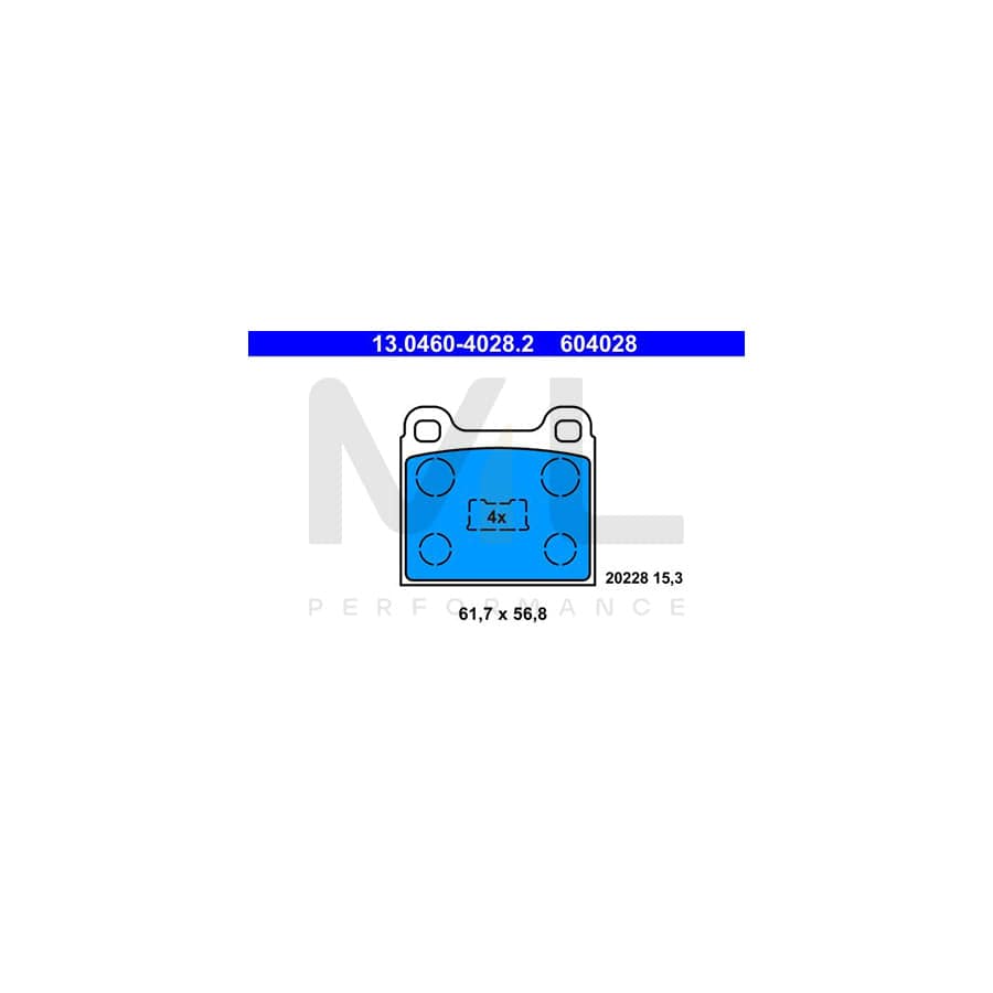 ATE 13.0460-4028.2 Brake pad set excl. wear warning contact, not prepared for wear indicator