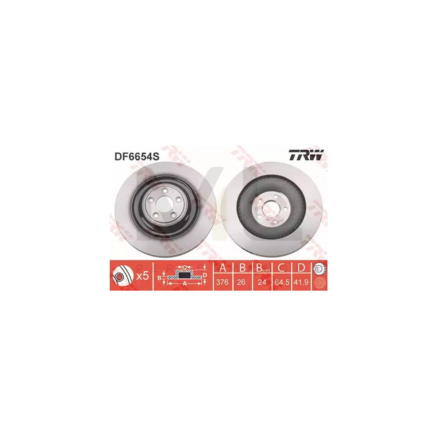 TRW DF6654S Brake Disc Vented, Painted  - 1 piece