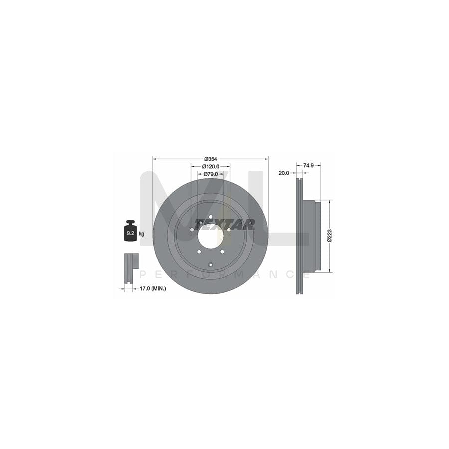 TEXTAR PRO 92175503 Brake Disc Externally Vented, Coated, without wheel hub, without wheel studs  - 1 piece