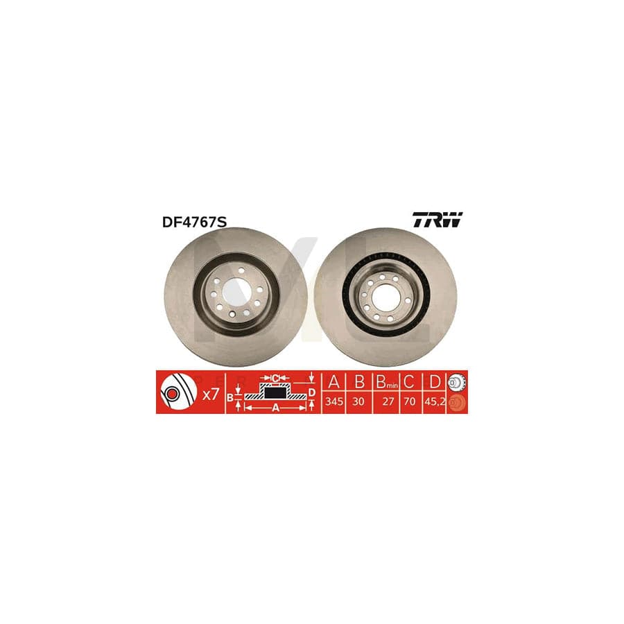 TRW DF4767S Brake Disc Vented, High-carbon  - 1 piece