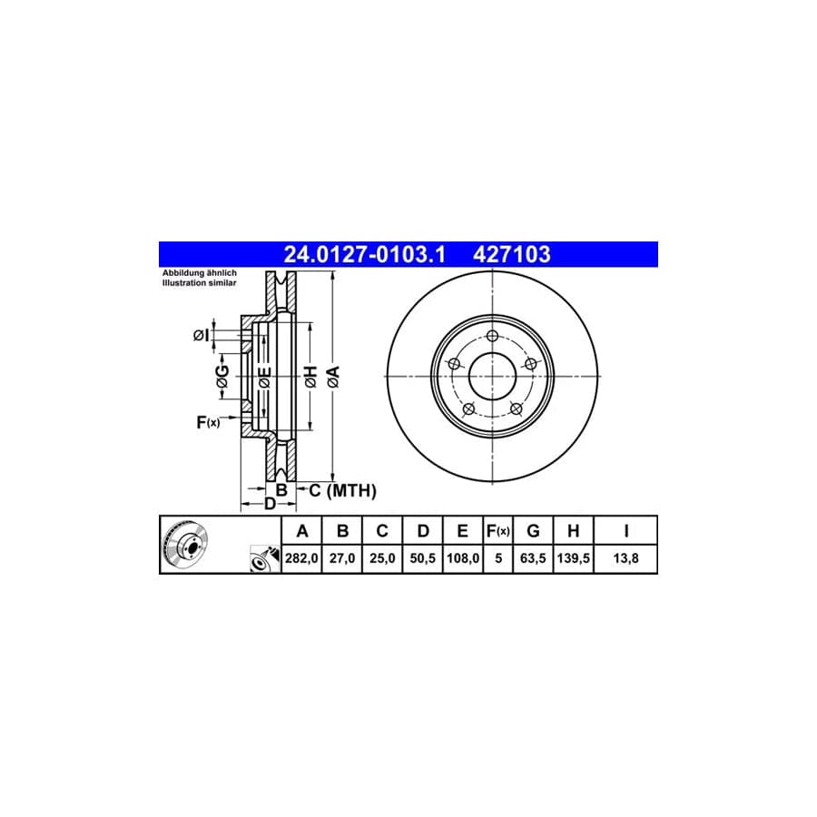 ATE 24.0127-0103.1 Brake Disc for Ford Focus