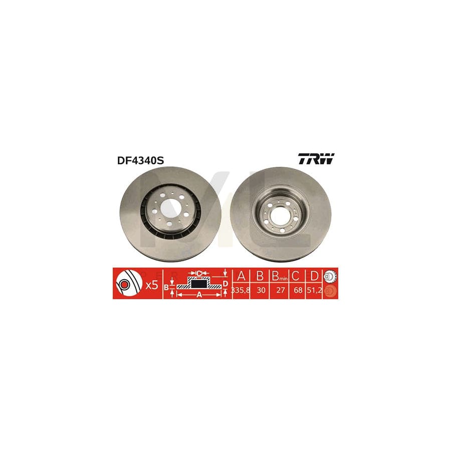 TRW DF4340S Brake Disc for VOLVO XC90 I (C, 275) Vented, Painted  - 1 piece