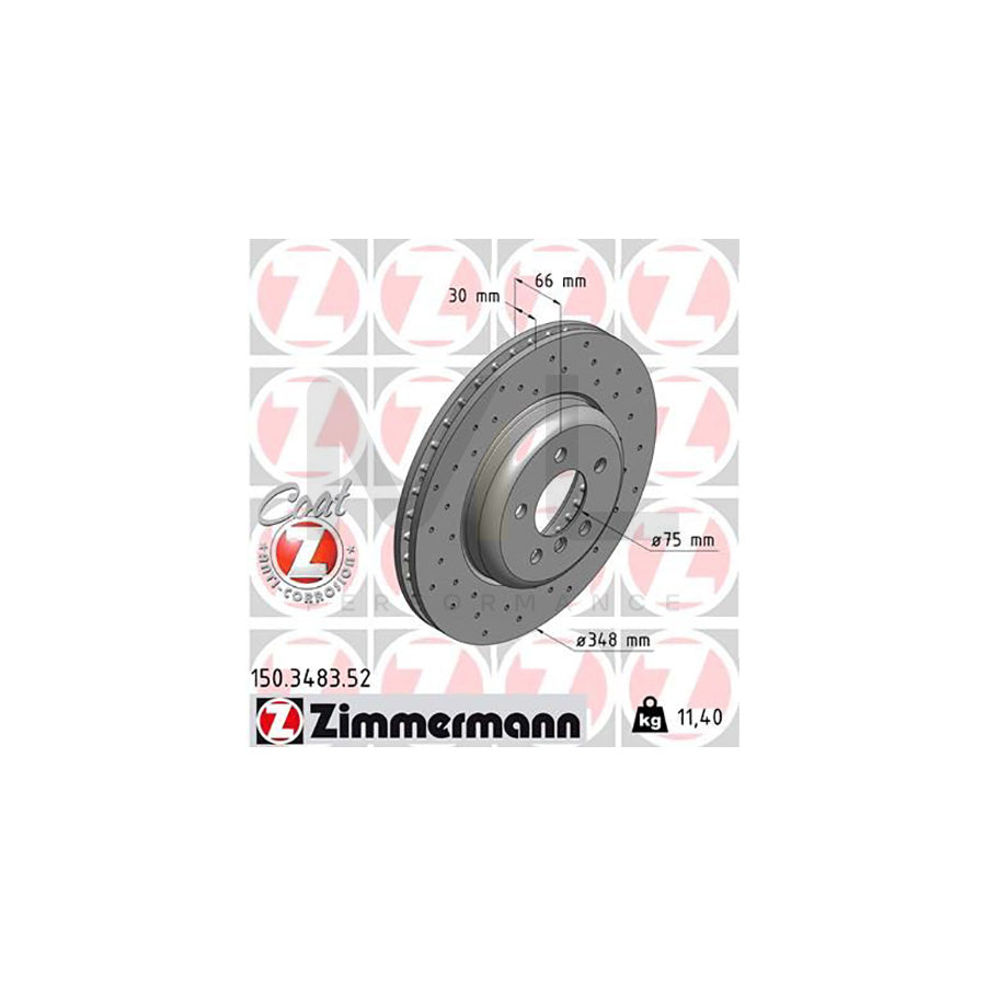 ZIMMERMANN SPORT COAT Z 150.3483.52 Brake Disc Internally Vented, Perforated, Coated, High-carbon  - 1 piece