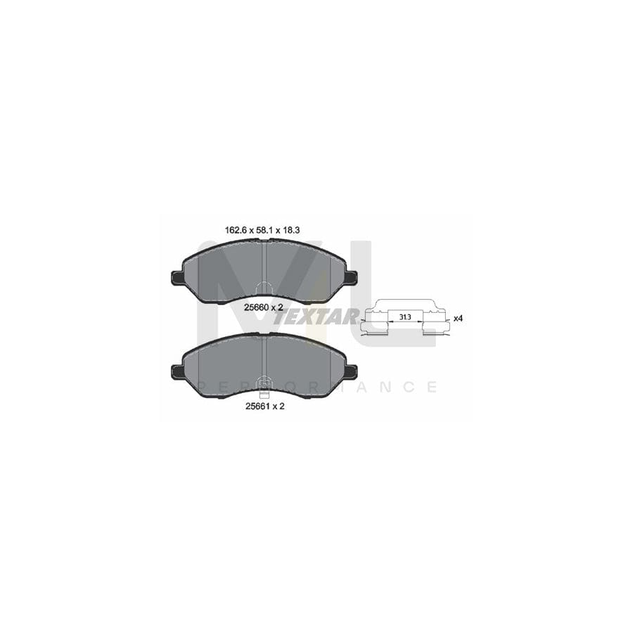TEXTAR 2566001 Brake pad set not prepared for wear indicator, with accessories