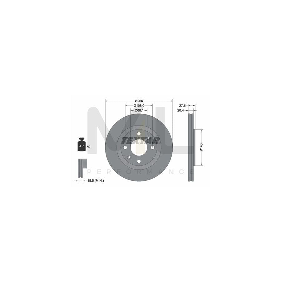 TEXTAR 92048100 Brake Disc Externally Vented, without wheel hub, without wheel studs  - 1 piece