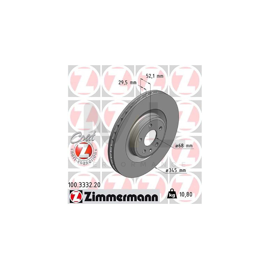 ZIMMERMANN COAT Z 100.3332.20 Brake Disc Internally Vented, Coated, High-carbon  - 1 piece