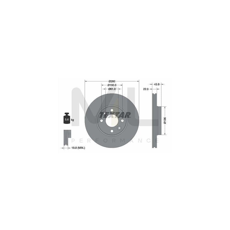 TEXTAR 92119200 Brake Disc Externally Vented, without wheel hub, without wheel studs  - 1 piece