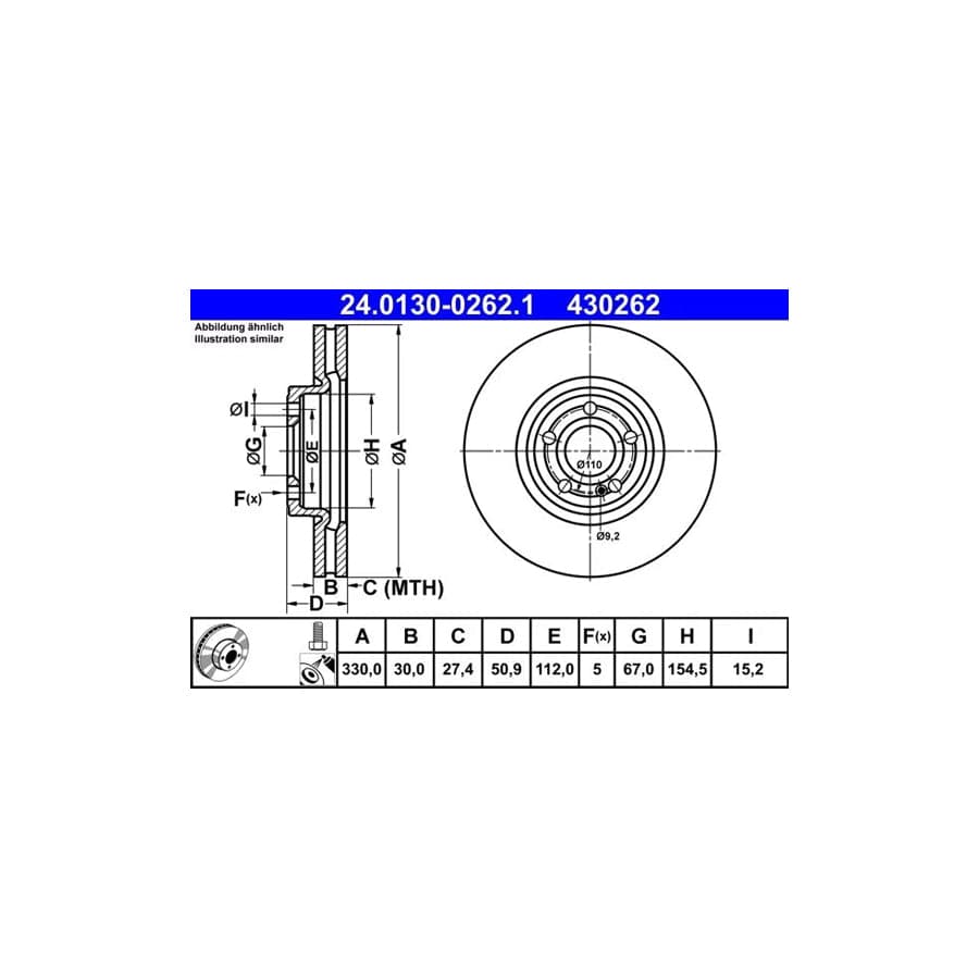 ATE 24.0130-0262.1 Brake Disc