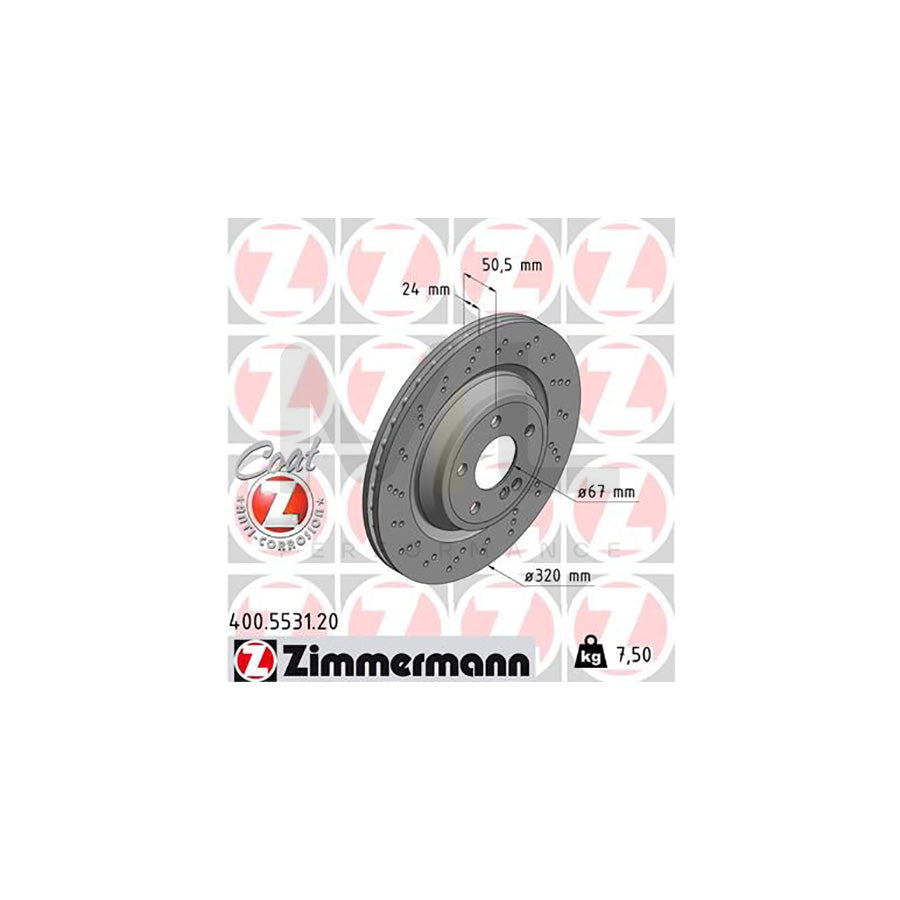 ZIMMERMANN COAT Z 400.5531.20 Brake Disc suitable for MERCEDES-BENZ SL Convertible (R231) Internally Vented, Perforated, Coated, High-carbon  - 1 piece