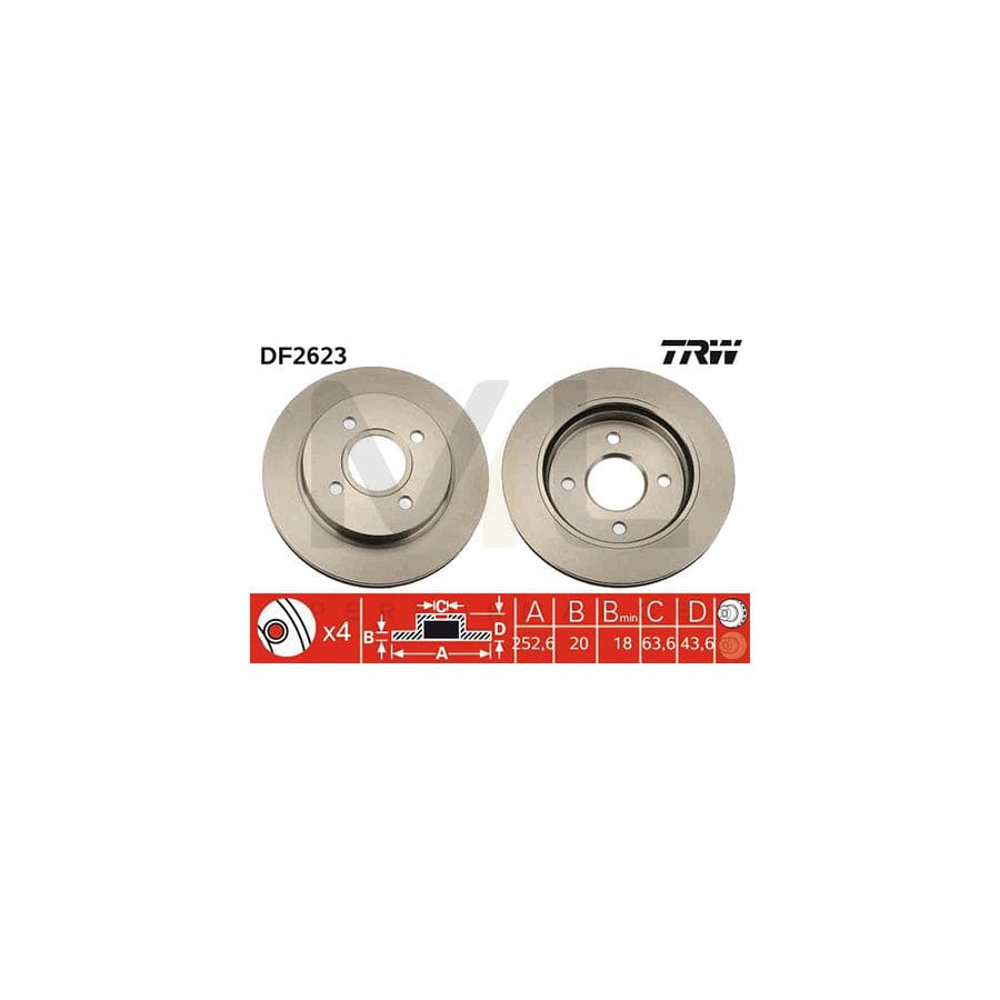 TRW DF2623 Brake Disc Vented, Painted  - 1 piece