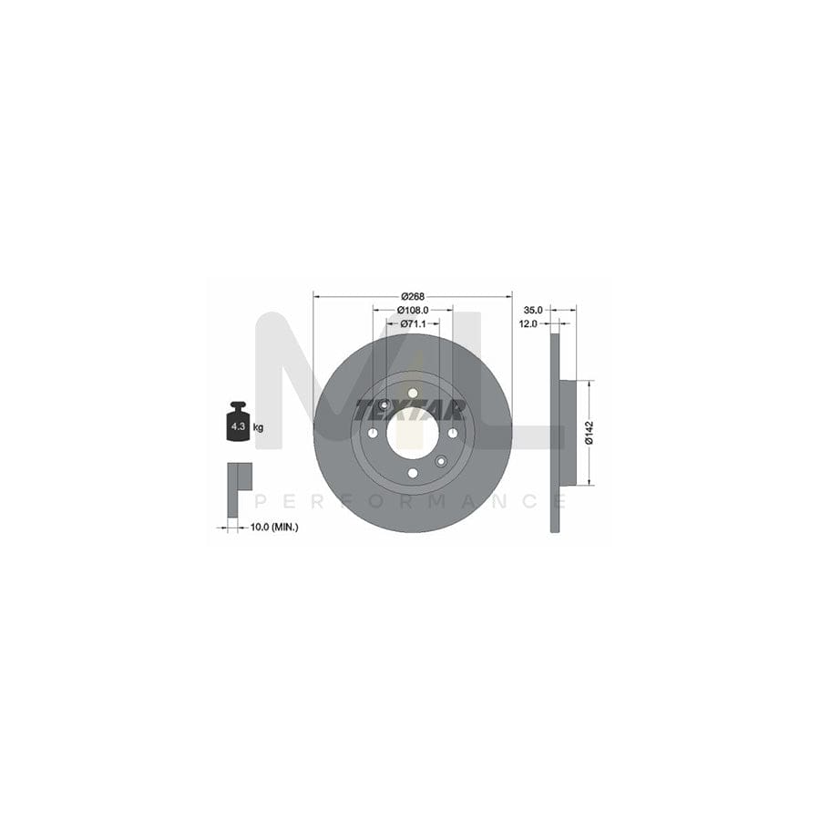 TEXTAR 92325903 Brake Disc Solid, Coated, without wheel hub, without wheel studs  - 1 piece