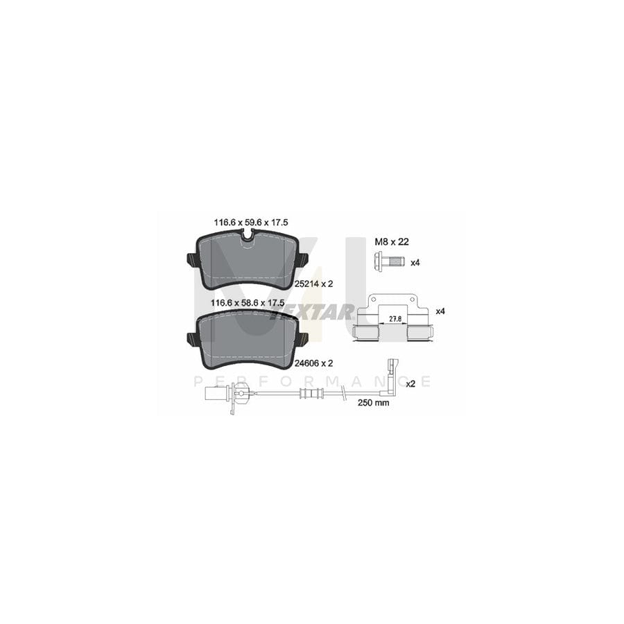 TEXTAR 2521405 Brake pad set for AUDI A8 D4 (4H2, 4H8, 4HC, 4HL) incl. wear warning contact, with brake caliper screws, with accessories