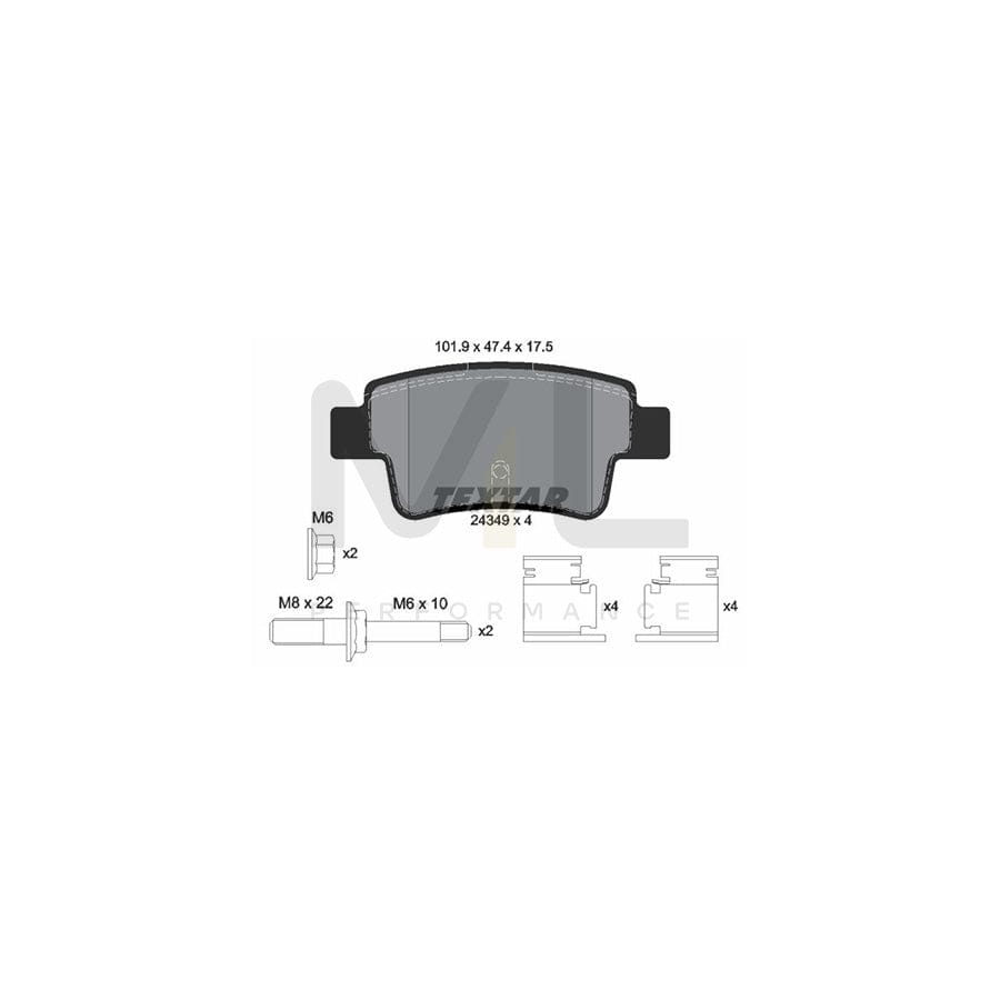 TEXTAR 2434903 Brake pad set not prepared for wear indicator, with brake caliper screws, with accessories
